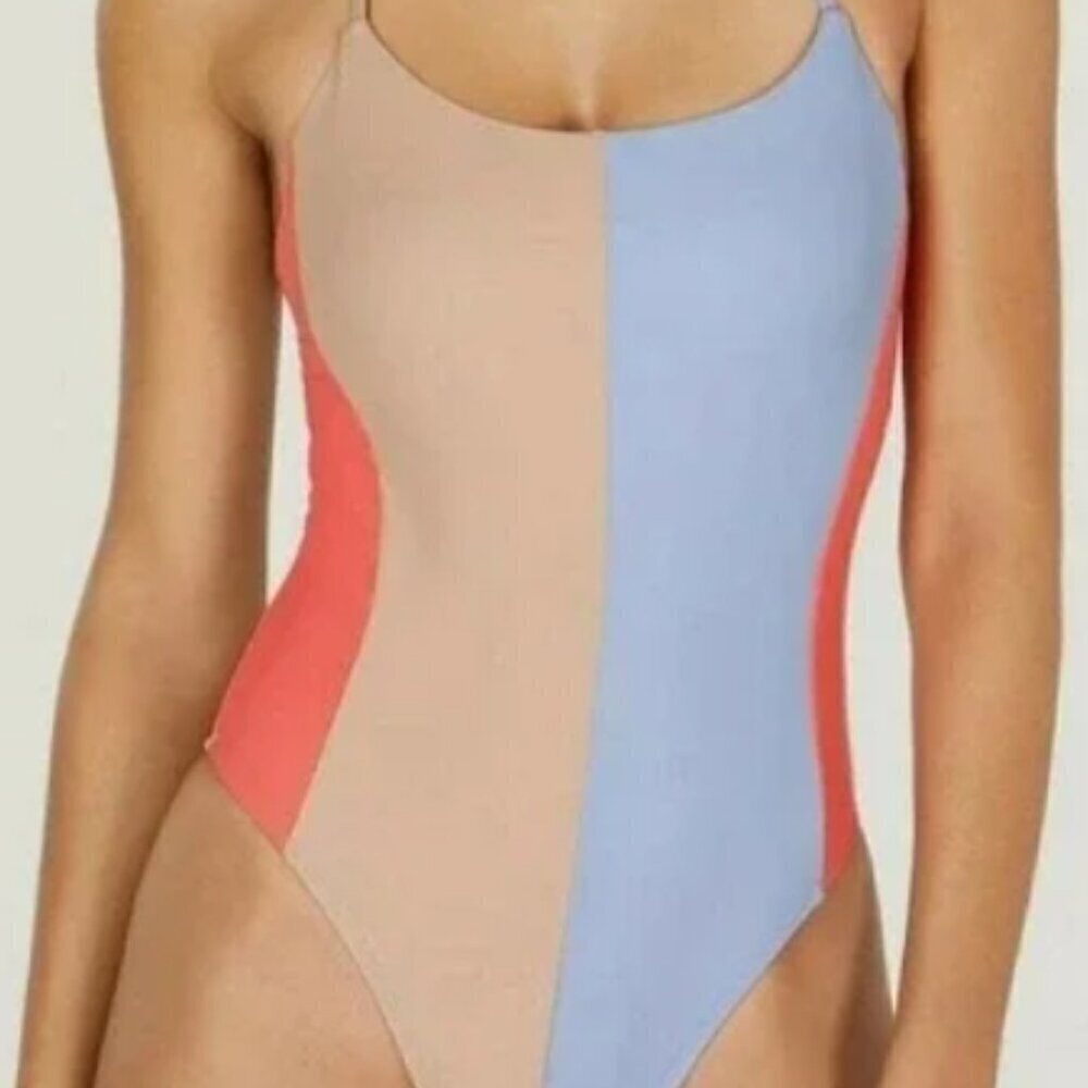 Hula Honey Colorblocked High-Leg Strappy Back One-Piece Multi Swimsuit Size M